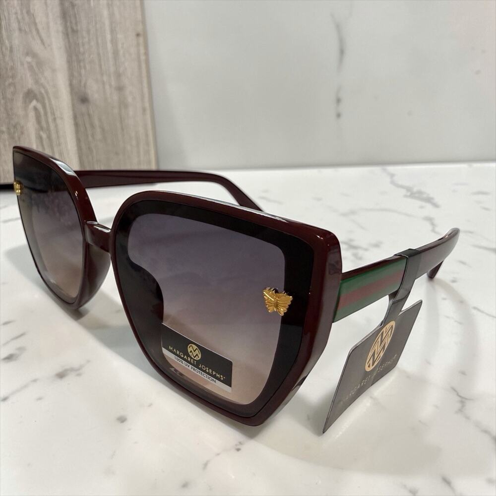 Margaret Josephs Square Sunglasses Burgundy Frame Gray Gradient Lens